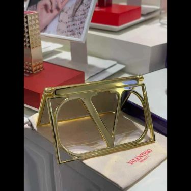 Valentino 金屬感化妝鏡 連束繩袋