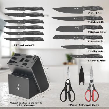百年品牌張小泉 Master-A系列塑柄刀具15件套黑色