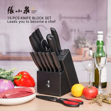百年品牌張小泉 Master-A系列塑柄刀具15件套黑色