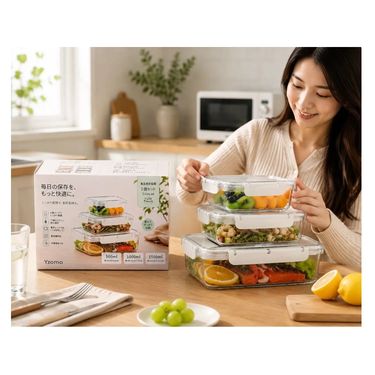 日本 Yzomo 四扣食品保鮮盒三件套