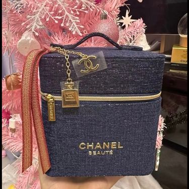 🔷 Chanel beauty贈品燙金絨絲質(牛仔布）化妝盒收納箱