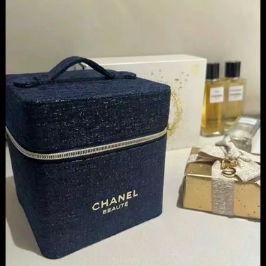 🔷 Chanel beauty贈品燙金絨絲質(牛仔布）化妝盒收納箱