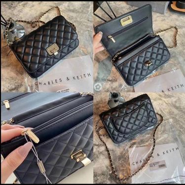 小CK ，Charles & Keith 菱格紋小香風鍊條斜背包