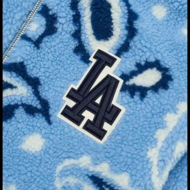 韓國MLB 腰果花 NY LA刺繡毛毛外套