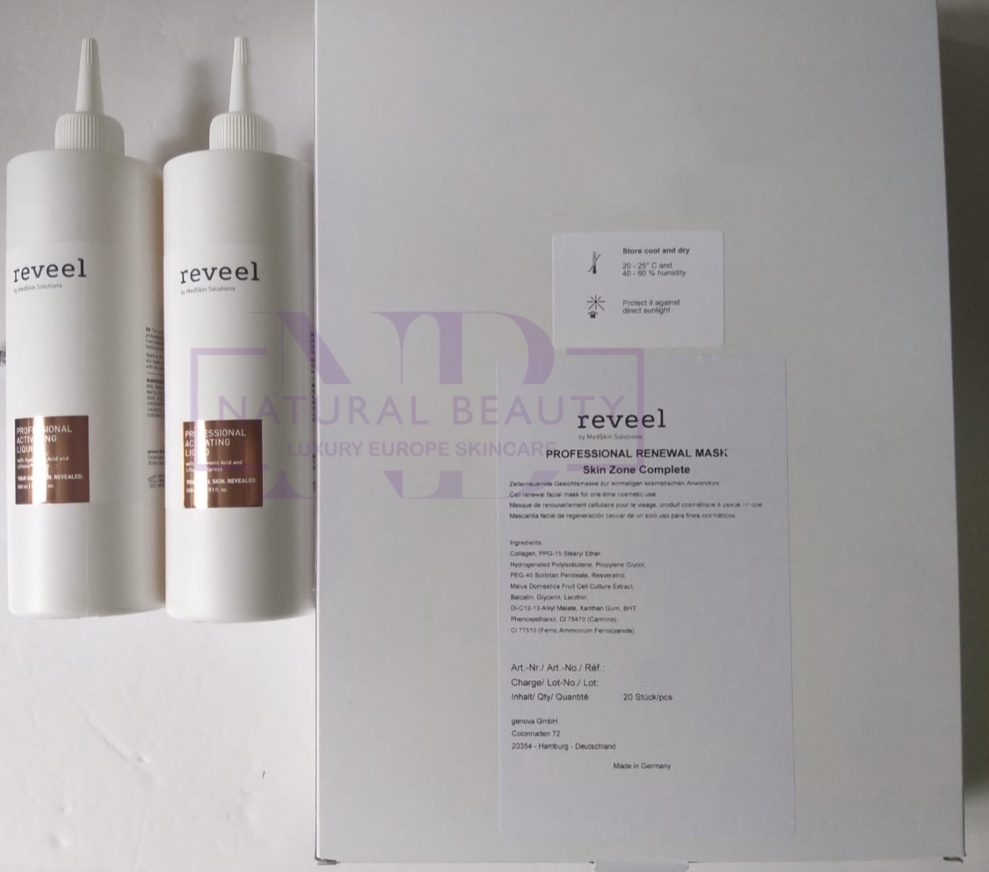 REVEEL 幹細胞骨膠原面膜 Professional Renewal Mask  20pcs + 膠原蛋白面膜激活液 Professional Activating Fluid 500ml 2pcs (院裝Salon Size)
