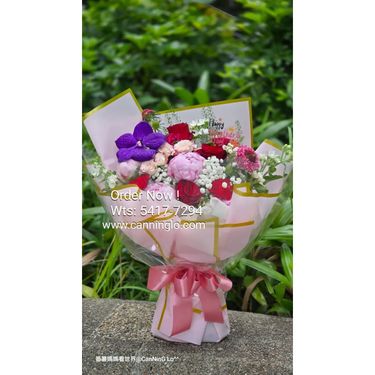 母親節推介 ︳MD0002 紅玫瑰+芍藥+萬代蘭花束 (L Size)